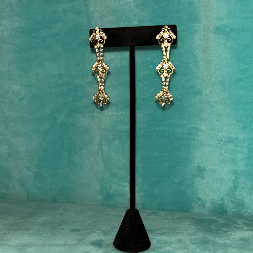 Gold Tone Rhinestone Dangle Earrings